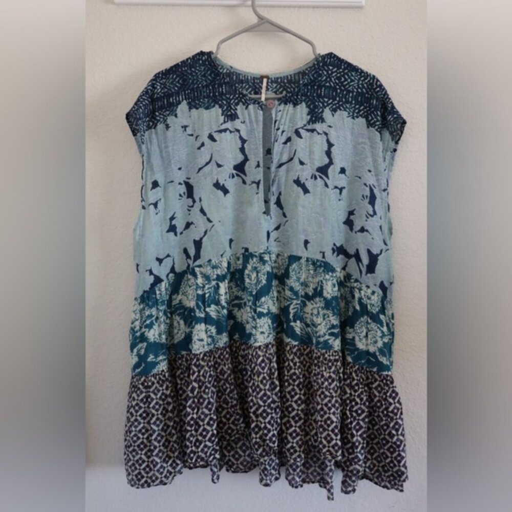 Blue Free People Flowy Tunic Top